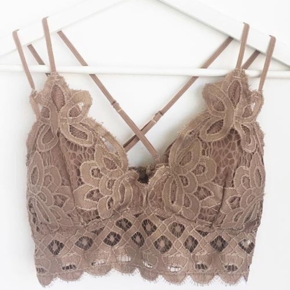 SALE Cocoa Crochet Lace Scallop Double Strap Bralette - Picture 1 of 3